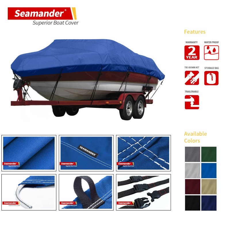 Seamander Heavy Duty Polyester Boat Cover - Marine Grade, Waterproof Fits Bass, V-Hull & Tri-Hull Boats, Fish & Ski, Runabout Bowrider - 14 ' to 16 ' Length, 90 ' Width - Image 2